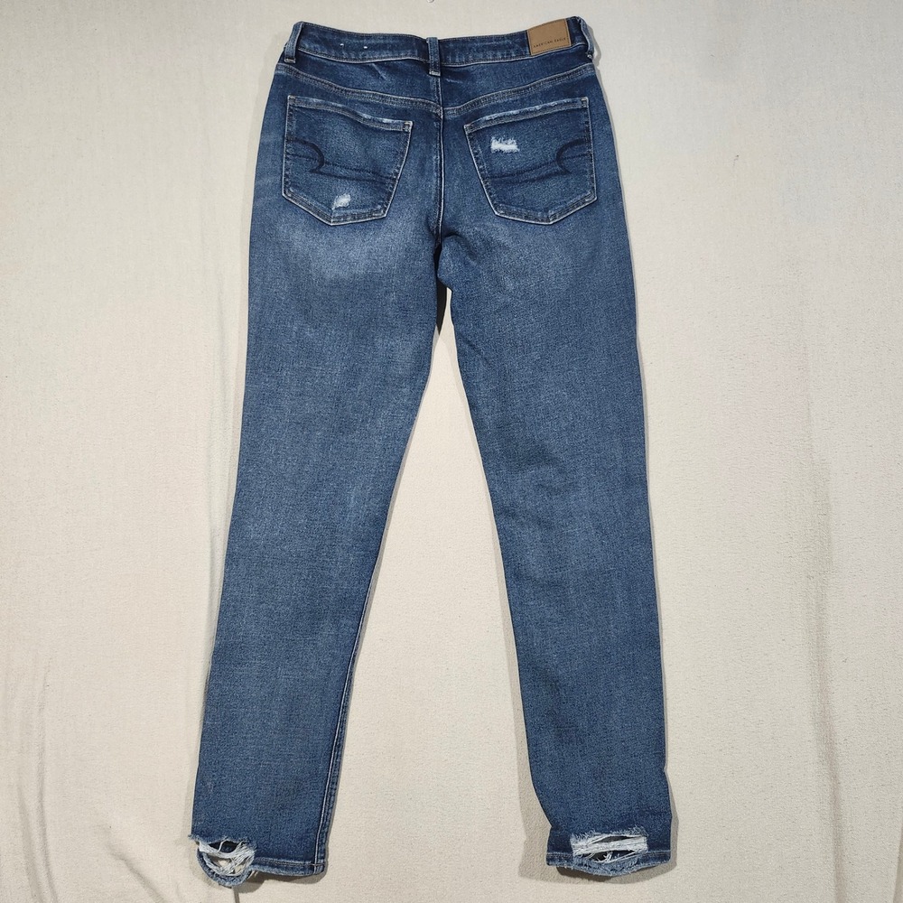 American Eagle Tomgirl Distressed Relaxed Straight Jean Blue 6 X-Long Button Fly - Picture 13 of 14